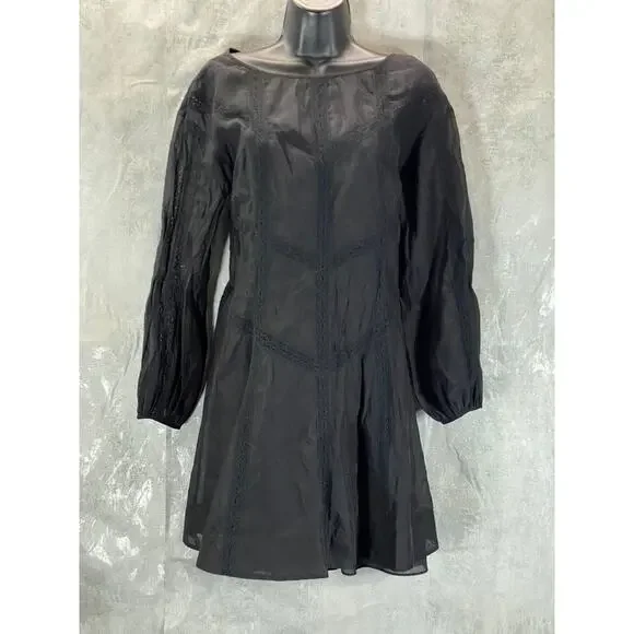 rebecca taylor organza dress REBECCA TAYLOR Women's Black Organza Round-Neck Puff-Sleeve Mini Dress SZ S